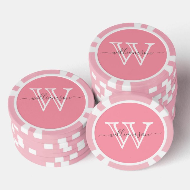 Elegant Pink Minimal Name and Monogrammed  Poker Chips (Stack)