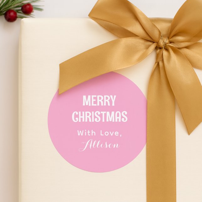 Elegant Pink Minimal Simple Modern Christmas Classic Round Sticker (Creator Uploaded)