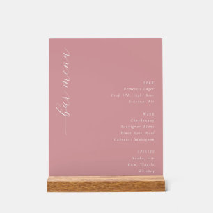 Elegant Pink Minimalist Bar Menu Acrylic Sign