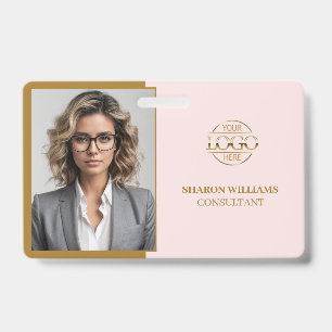 Elegant Pink Minimalist Company Employee Photo ID Badge