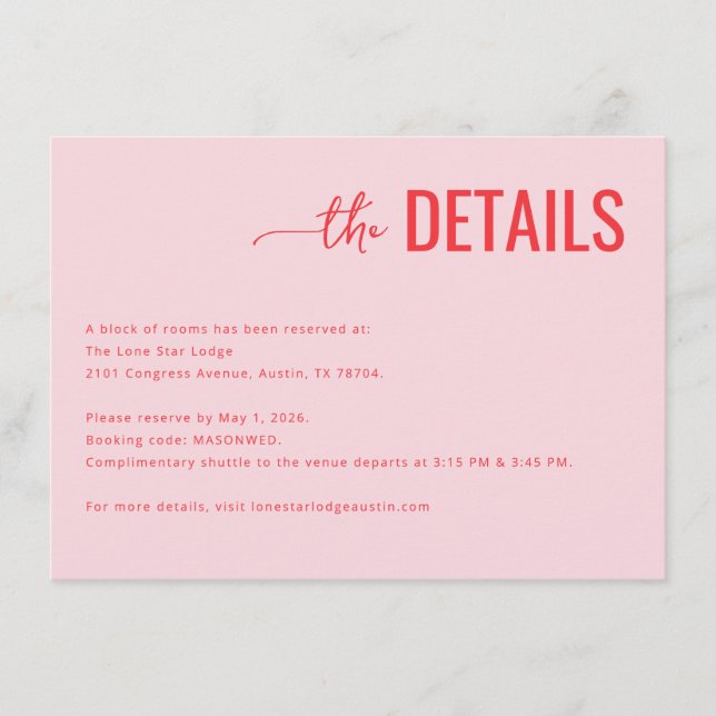 Elegant Pink Minimalist Details Enclosure Card (Front)