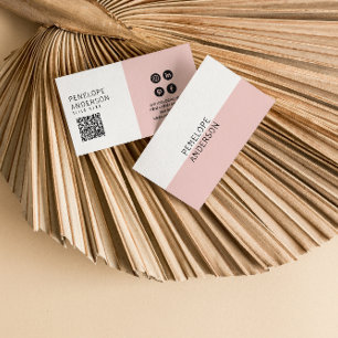 Elegant Pink Minimalist QR Code Modern Boho Girly Business Card