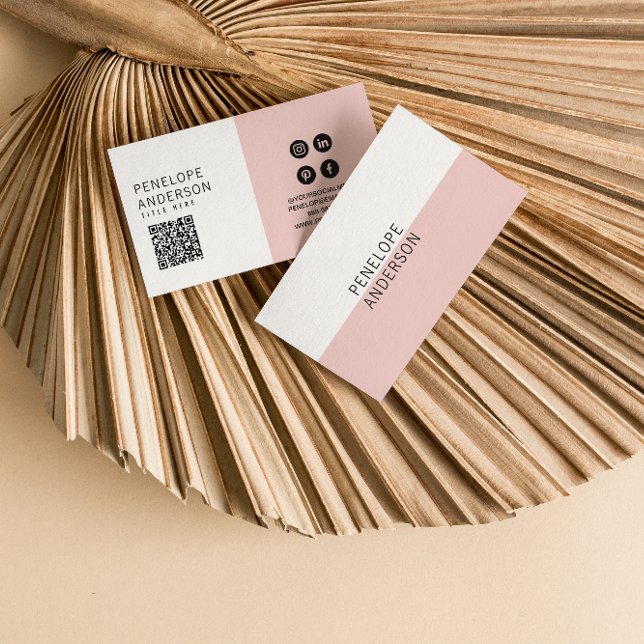 Elegant Pink Minimalist QR Code Modern Boho Girly Business Card (Creator Uploaded)