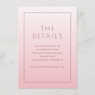 Elegant Pink Minimalist Wedding Details Enclosure Card