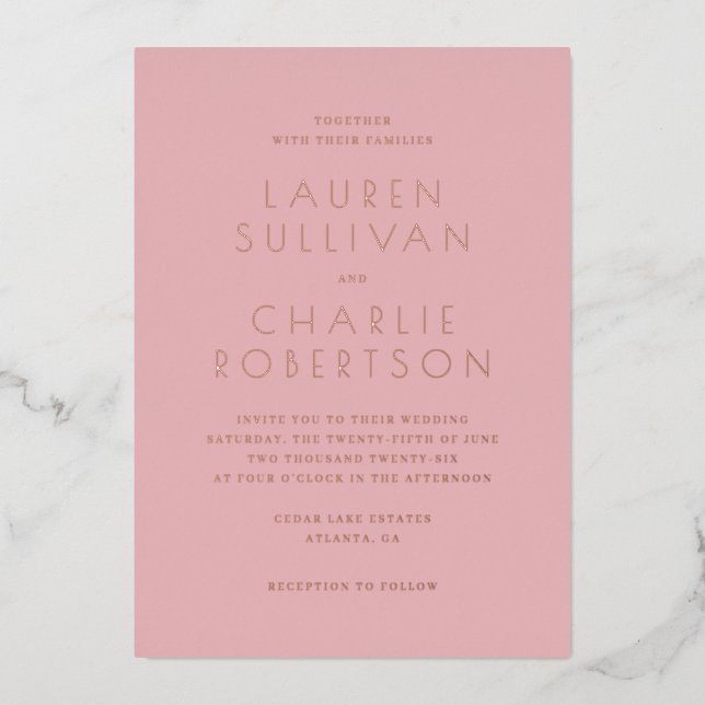Elegant Pink Minimalist Wedding Invitation (Front)