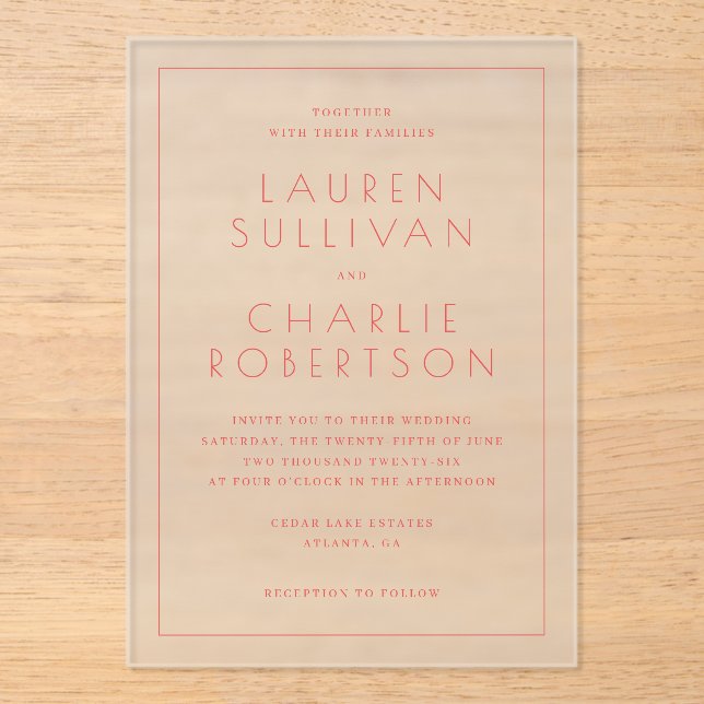 Elegant Pink Minimalist Wedding Invitation (Front)