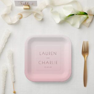 Elegant Pink Minimalist Wedding Invitation Paper Plate