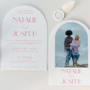 Elegant Pink Minimalist Wedding Photo Arched Invitation