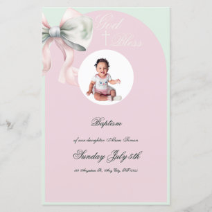 Elegant Pink Mint Bow Baptism for Baby Girl Menu