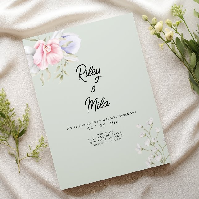 Elegant pink mint green lilac flower Wedding Invitation (Elegant pink mint green lilac flower Wedding )