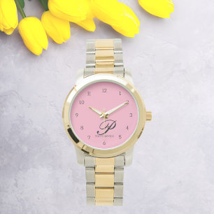 Elegant Pink Modern Initial Monogram Watch