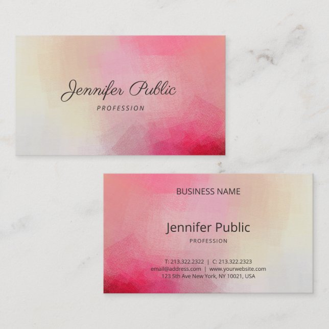 Elegant Pink Modern Template Handwritten Name Business Card (Front/Back)