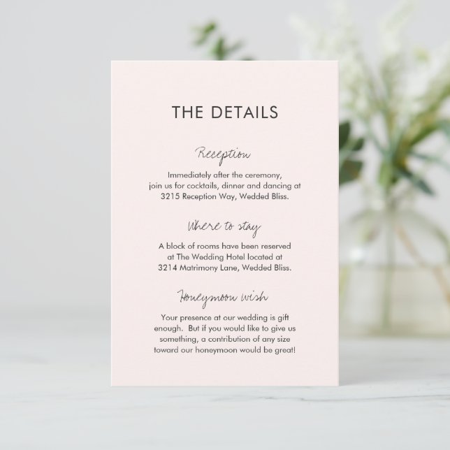 Elegant Pink Modern Wedding Enclosure Card (Standing Front)