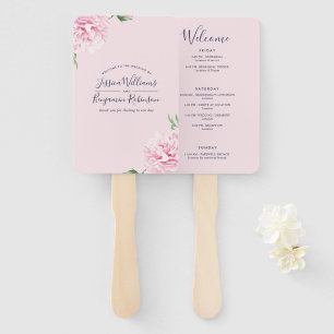 Elegant Pink Modern Welcome Itinerary Hand Fan