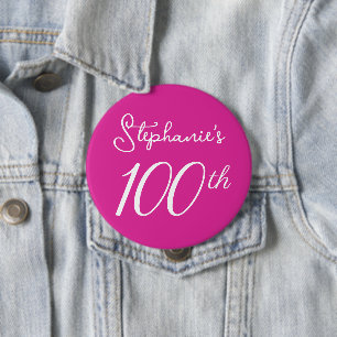 Elegant Pink Monogram 100th Birthday 10 Cm Round Badge