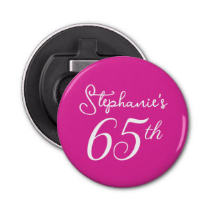 Elegant Pink Monogram 65th Birthday Party Bottle Opener