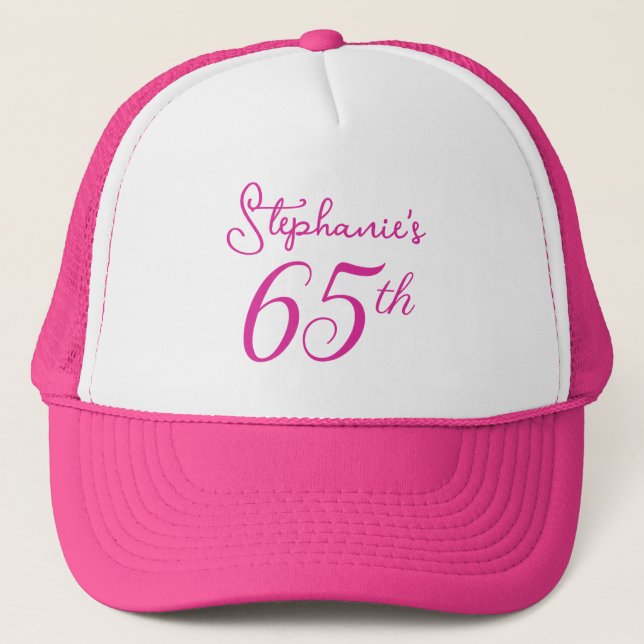 Elegant Pink Monogram 65th Birthday Trucker Hat (Front)