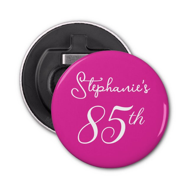 Elegant Pink Monogram 85th Birthday Party Bottle Opener (Front)