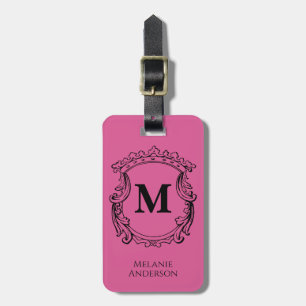 Elegant Pink Monogram Crest Luggage Tag