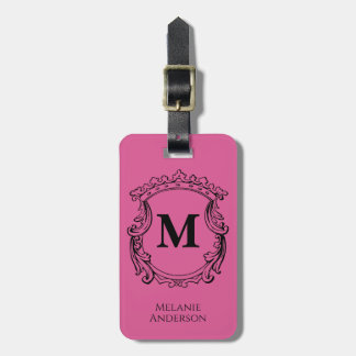 Elegant Pink Monogram Crest Luggage Tag