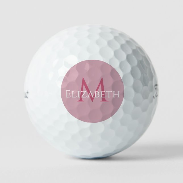 Elegant Pink Monogram Initial & Name Personalised Golf Balls (Front)