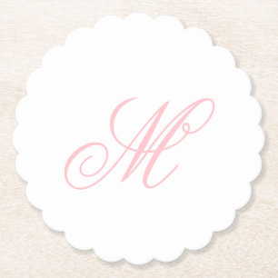 Elegant Pink Monogram Initial Paper Coaster