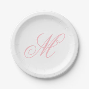 Elegant Pink Monogram Initial  Paper Plate