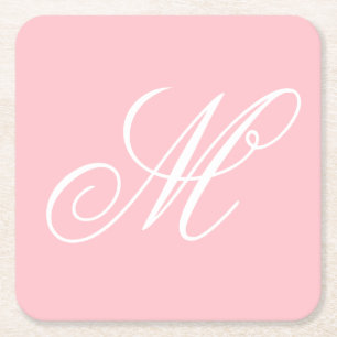 Elegant Pink Monogram Initial  Square Paper Coaster