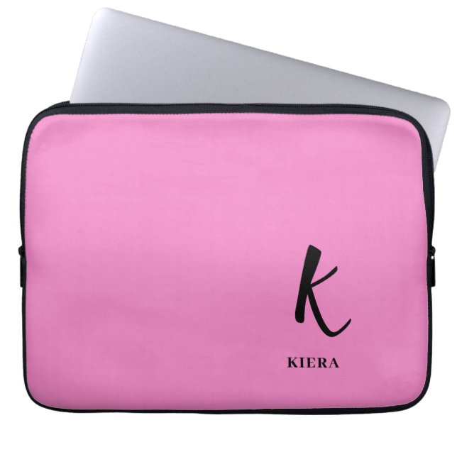 Elegant Pink Monogram Laptop Sleeve (Front)