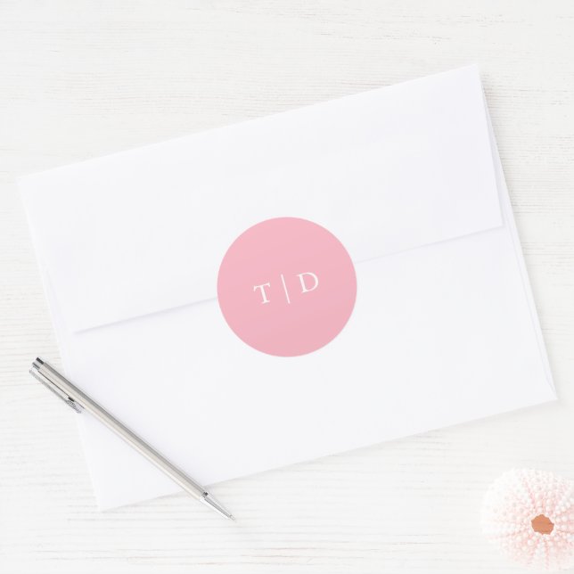 Elegant Pink Monogram Modern Wedding Classic Round Sticker (Envelope)