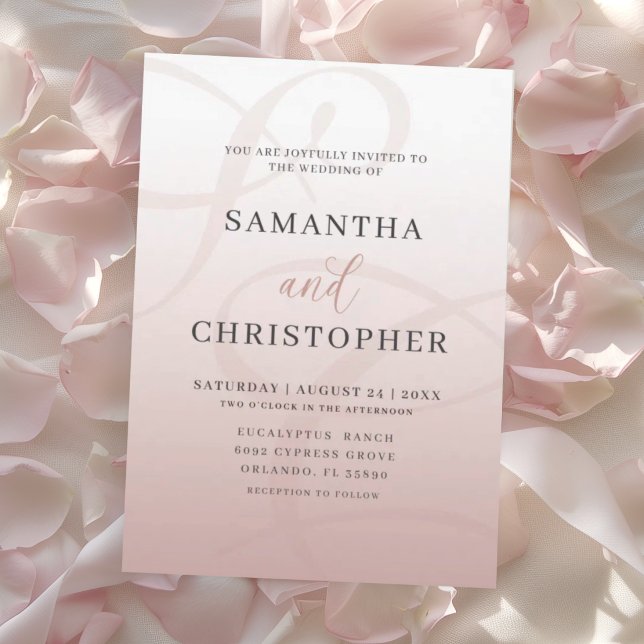 Elegant Pink Monogram Script Wedding Invitation (Creator Uploaded)