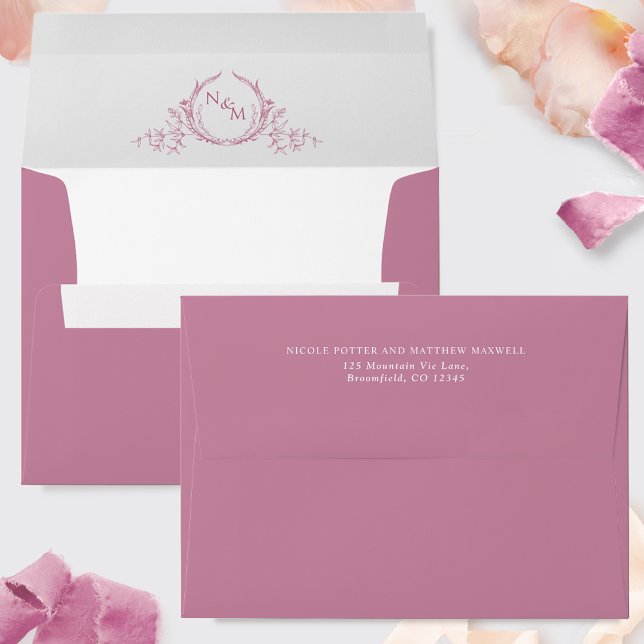 Elegant Pink Monogram Wedding Invitation Envelope (Creator Uploaded)