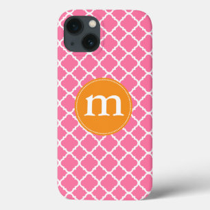 Elegant Pink Moroccan Quatrefoil Personalised iPhone 13 Case