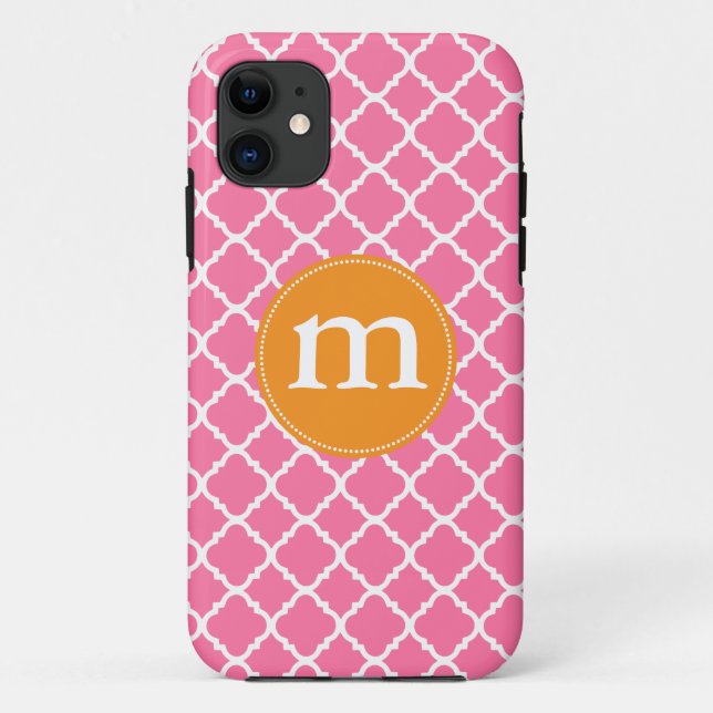 Elegant Pink Moroccan Quatrefoil Personalised Case-Mate iPhone Case (Back)