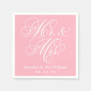Elegant Pink Mr and Mrs Script Wedding Napkin