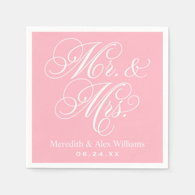 Elegant Pink Mr and Mrs Script Wedding Napkin (Front)