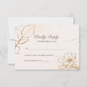 Elegant Pink Mustard Fine Art Rose Leaves Wedding RSVP Card