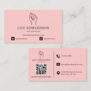 Elegant Pink Nail Technician Artist Logo QR Code Business Card