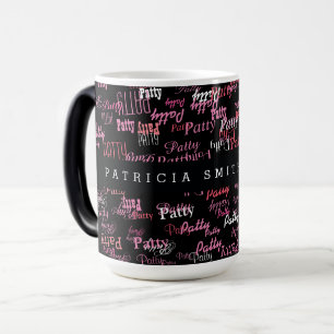 elegant pink names typography black mug for her