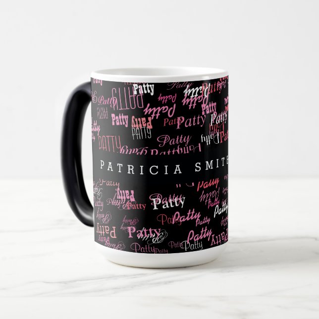 elegant pink names typography black mug for her (Front Left)