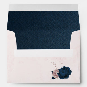 elegant pink & navy blue flowers & leaves envelope