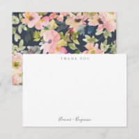 Elegant Pink Navy Watercolor Floral Wedding Names
