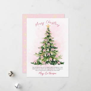 Elegant Pink Non Photo Watercolor Tree Christmas Holiday Card
