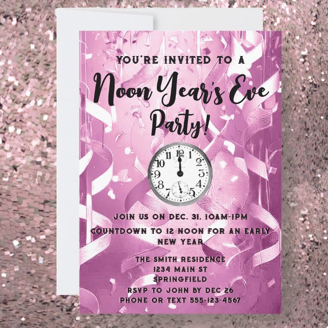 Elegant Pink Noon Year's Eve Party   Invitation (Creator Uploaded)