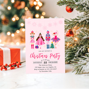 Elegant Pink Nutcracker Ballet Christmas Party Invitation