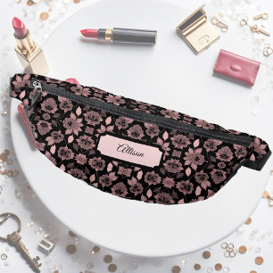 Elegant pink on black lace in vintage style, bum bags