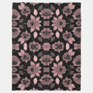 Elegant pink on black lace in vintage style  fleece blanket