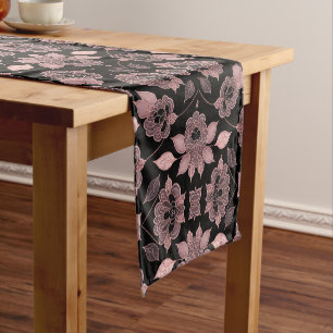 Elegant pink on black lace in vintage style short table runner