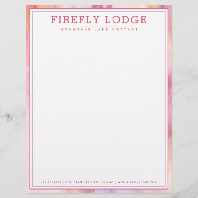 Elegant Pink & Orange Agate  Custom Letterhead (Front)