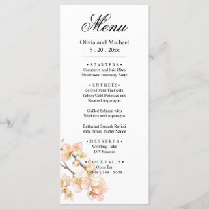 Elegant pink Orange floral blossoms elegant script Menu